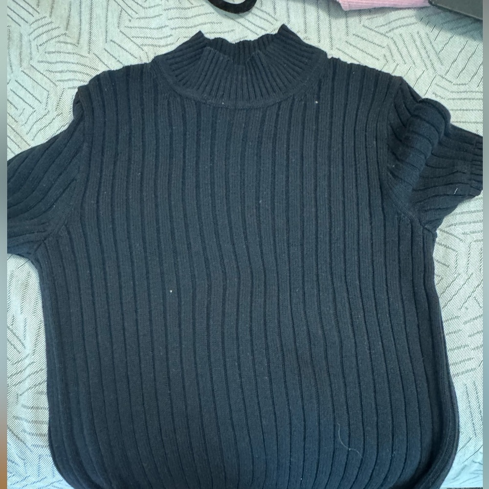 J. Crew Black Mock Neck Ribbed Knit Tee